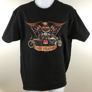 Harley Davidson 100 Years Anniversary T Shirt Black Size L Eagle Motorcycles